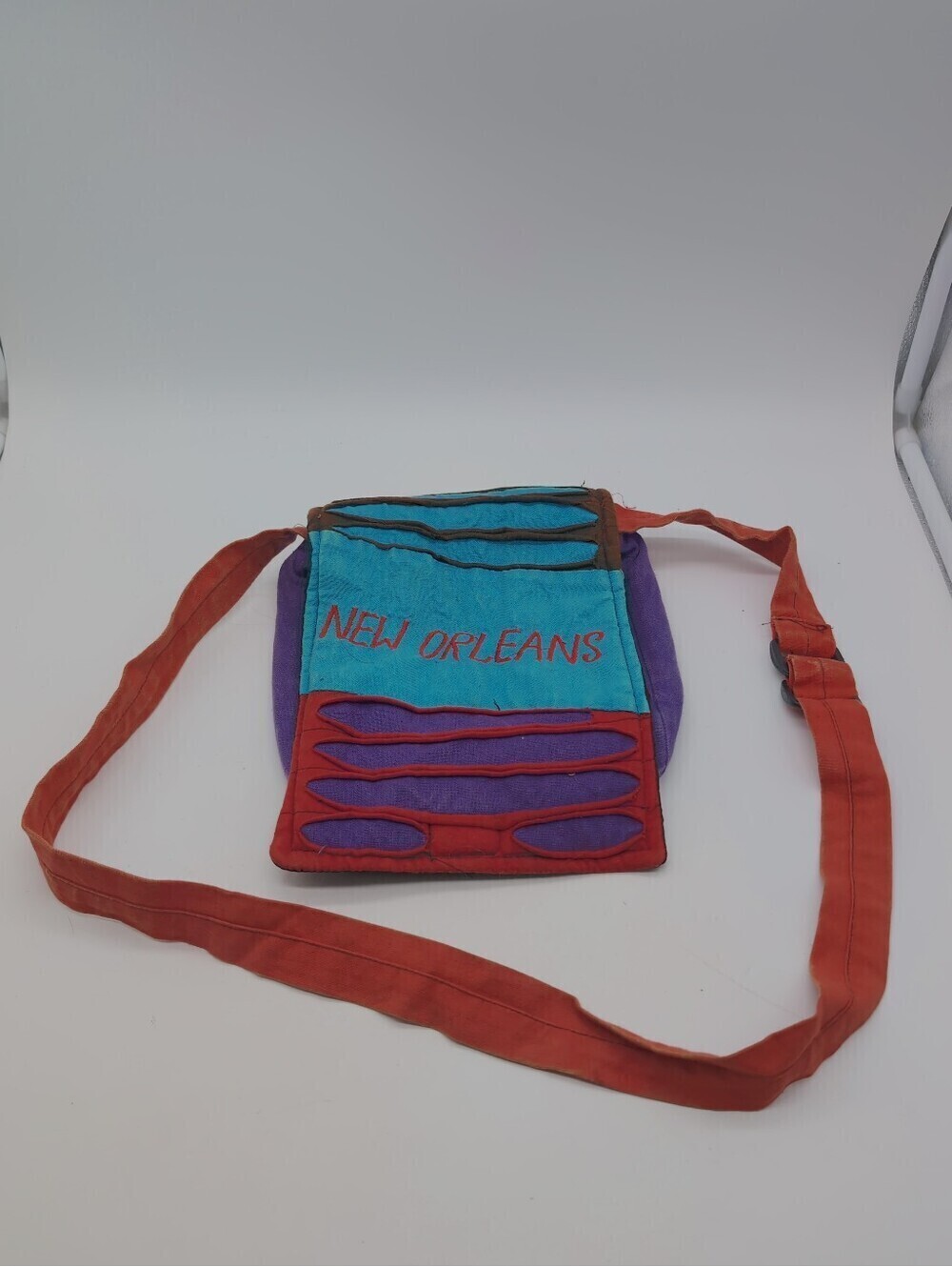 New Orleans Embroidered Distressed Colorblock Hobo Bag